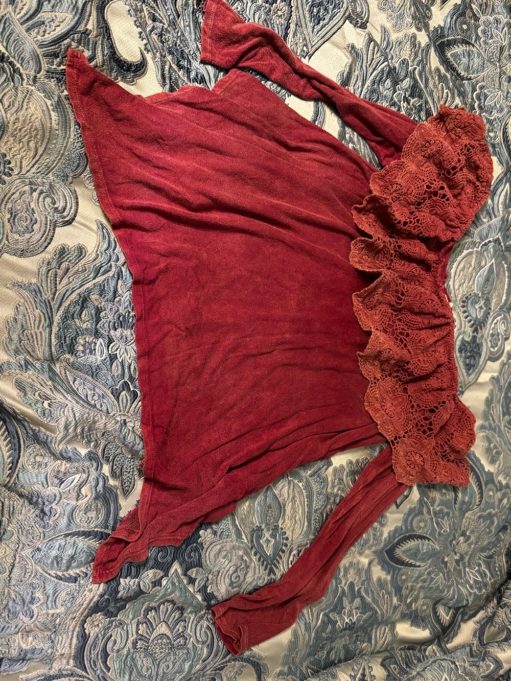 Altar'd State Crochet Off-Shoulder Top wine / rust color